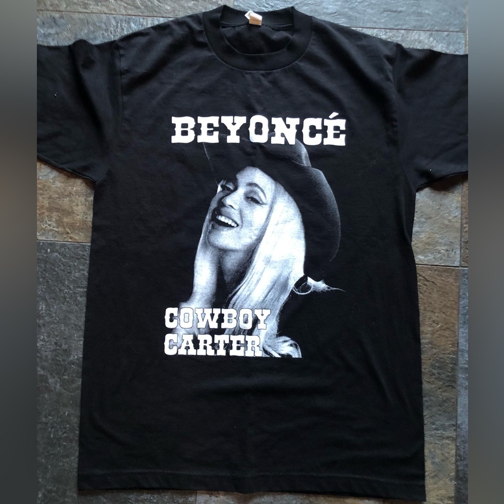 Beyonce Cowboy Carter Black Concert Graphic Tee with Bold White Text